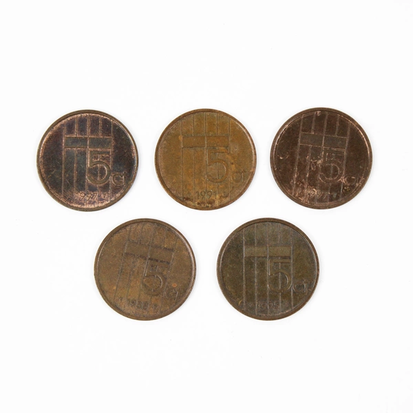 Lot of 5 Netherlands 5 Cent Coins Beatrix Circulated Bronze Coins 80s 90s