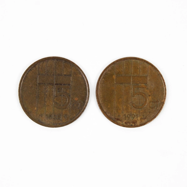 Lot of 5 Netherlands 5 Cent Coins Beatrix Circulated Bronze Coins 80s 90s