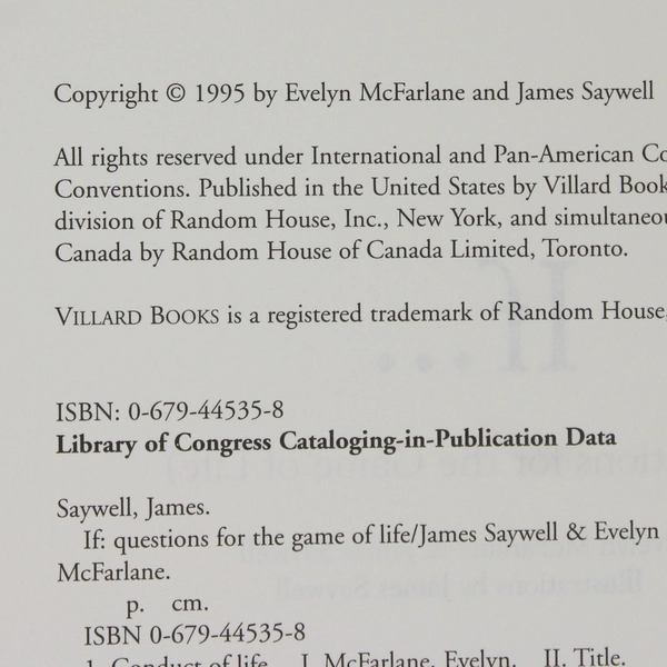 If... (Questions for the Game of Life) Evelyn McFarlane James Saywell 1995 HC DJ