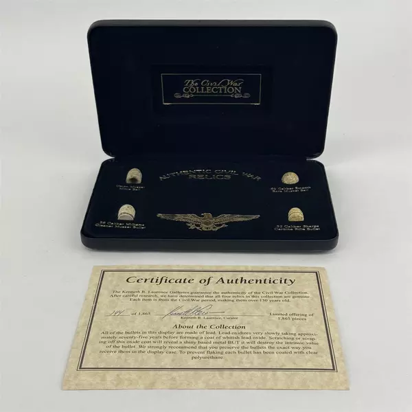 L.E. Kenneth Laurence Galleries Civil War Bullet Collection with COA And Case