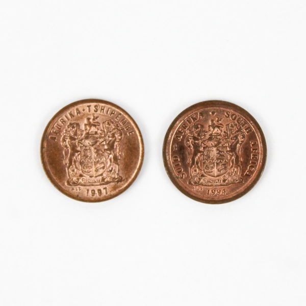 Lot of 5 South Africa 2 Cent Circulated Coins 1994 and 1997