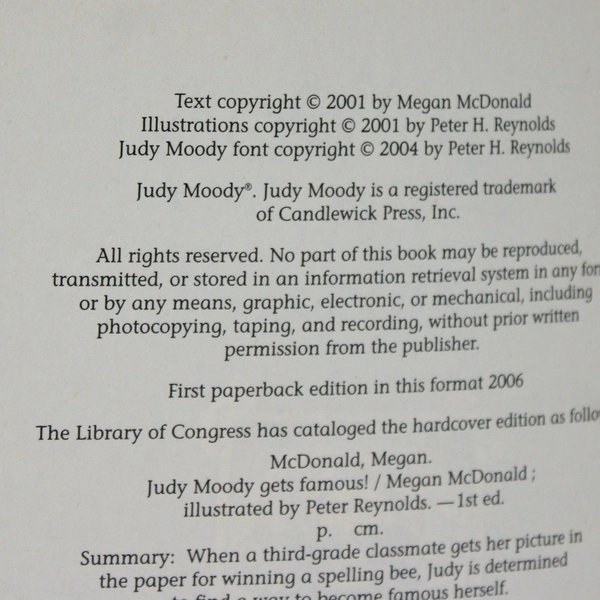 Judy Moody Gets Famous! by Megan McDonald Book #2 2006 PB Judy Moody Series