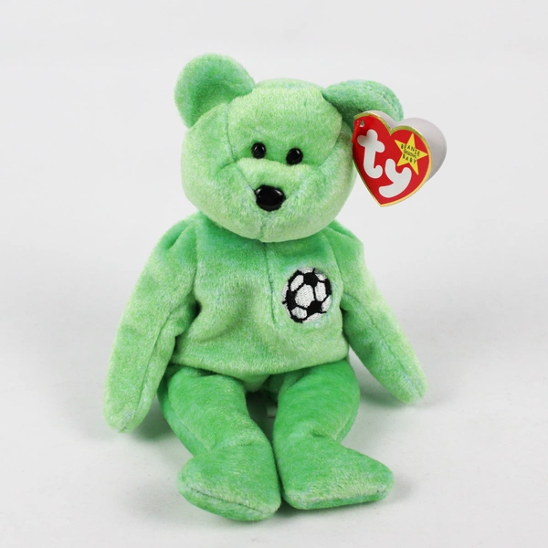 TY Beanie Baby Kicks 1999 Green Bear With Ear Tag Error Vintage 1998 Plush
