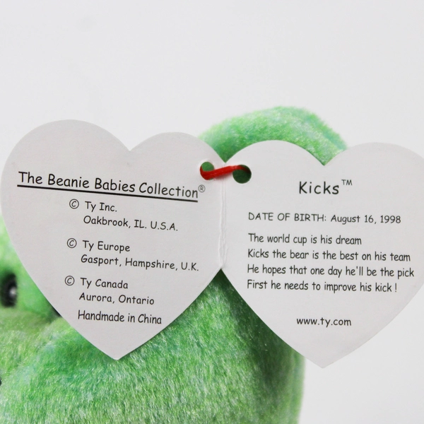 TY Beanie Baby Kicks 1999 Green Bear With Ear Tag Error Vintage 1998 Plush