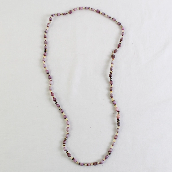 Purple and White Seed Shell Boho Beaded Necklace 17"