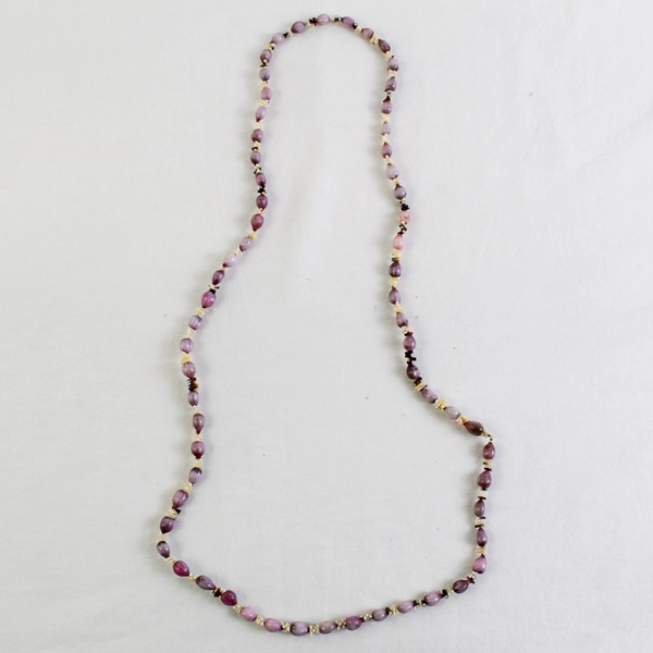 Purple and White Seed Shell Boho Beaded Necklace 17"