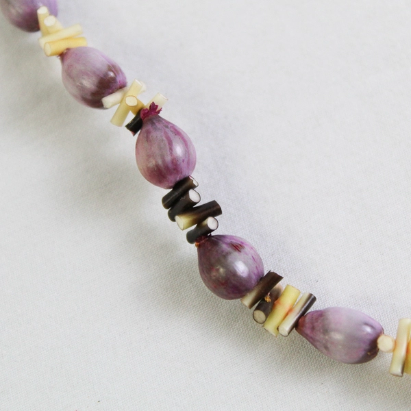 Purple and White Seed Shell Boho Beaded Necklace 17"