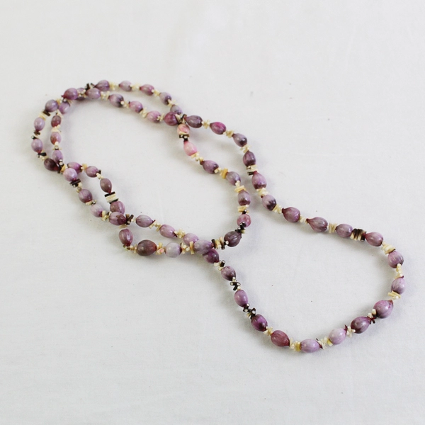 Purple and White Seed Shell Boho Beaded Necklace 17"
