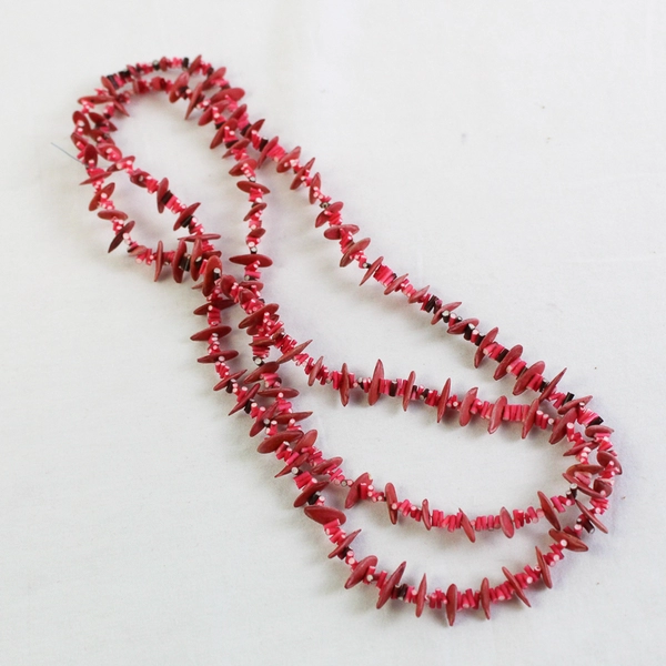 Red Seed Shell Boho Beaded Necklace 17"