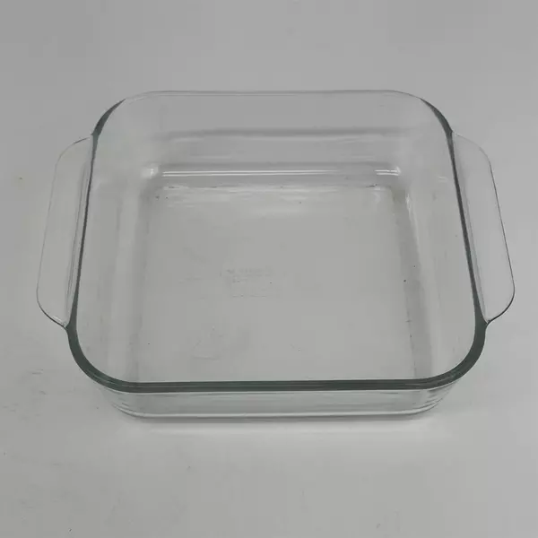 Vintage Pyrex 2 Qt 222-R Clear Glass Square 8x8x2 Baking Cake Dish Handles 