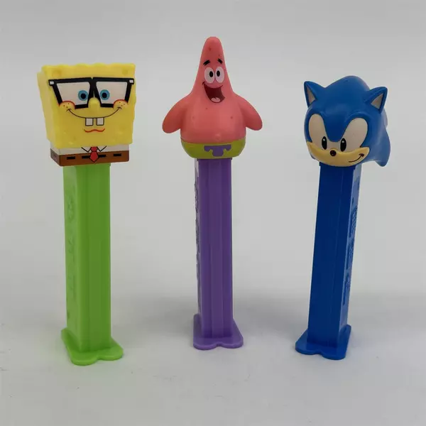 3 Pez Dispensers Sonic Sponge Bob Patrick Made In China And Hungary