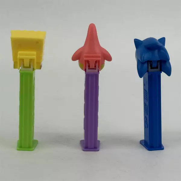 3 Pez Dispensers Sonic Sponge Bob Patrick Made In China And Hungary