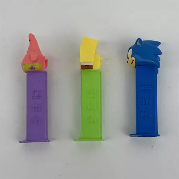 3 Pez Dispensers Sonic Sponge Bob Patrick Made In China And Hungary
