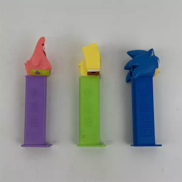 3 Pez Dispensers Sonic Sponge Bob Patrick Made In China And Hungary