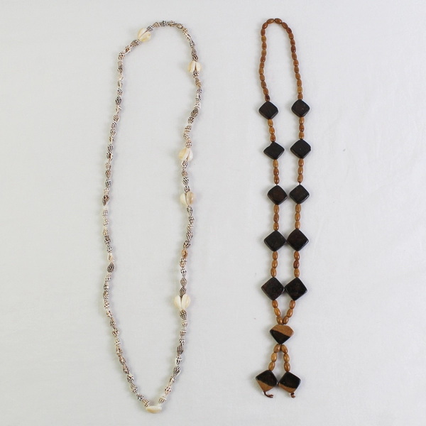 Lot of 2 Wood and Shell Boho Beaded Necklaces 17"