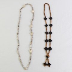 Lot of 2 Wood and Shell Boho Beaded Necklaces 17"