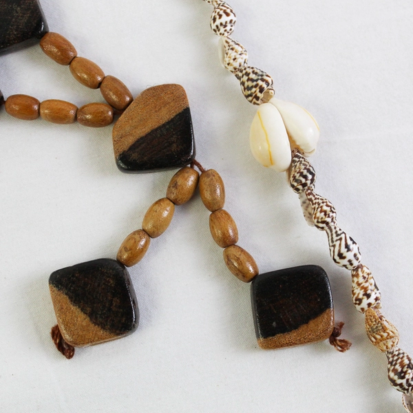 Lot of 2 Wood and Shell Boho Beaded Necklaces 17"