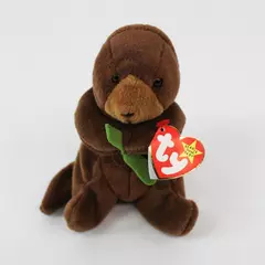 TY Beanie Babies Seaweed 1995 Brown Otter With Ear Tag Error 1996 Plush Doll Toy