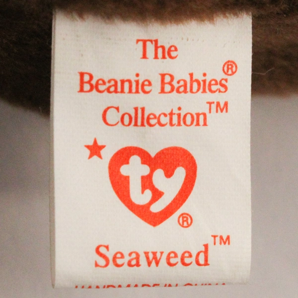 TY Beanie Babies Seaweed 1995 Brown Otter With Ear Tag Error 1996 Plush Doll Toy