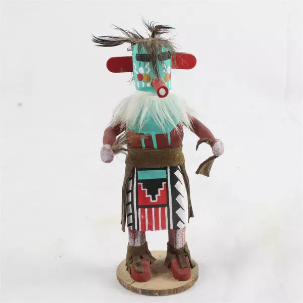 Vintage Morning Singer Navajo Kachina Doll 6.5" Fur & Feather Accents