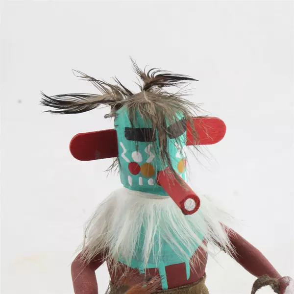 Vintage Morning Singer Navajo Kachina Doll 6.5" Fur & Feather Accents