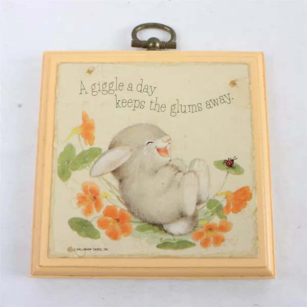 Vintage Hallmark Bunny Plaque 3.75x3.75 A Giggle a Day Keeps the Glums Away