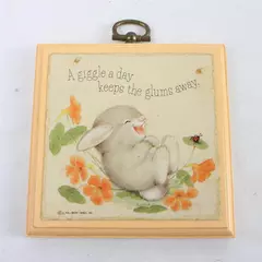 Vintage Hallmark Bunny Plaque 3.75x3.75 A Giggle a Day Keeps the Glums Away