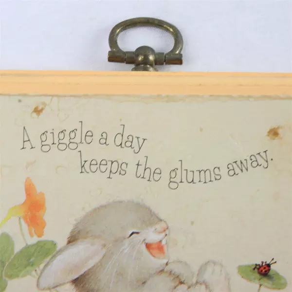 Vintage Hallmark Bunny Plaque 3.75x3.75 A Giggle a Day Keeps the Glums Away