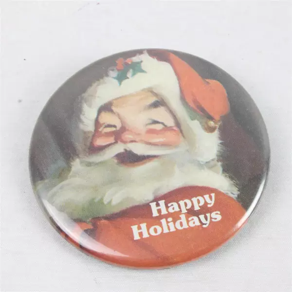 Vintage Hallmark Pinback Button Happy Holidays Santa Claus Christmas 2.5"