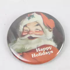 Vintage Hallmark Pinback Button Happy Holidays Santa Claus Christmas 2.5"