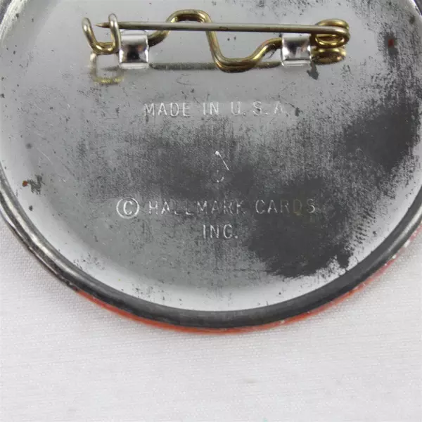 Vintage Hallmark Pinback Button Happy Holidays Santa Claus Christmas 2.5"