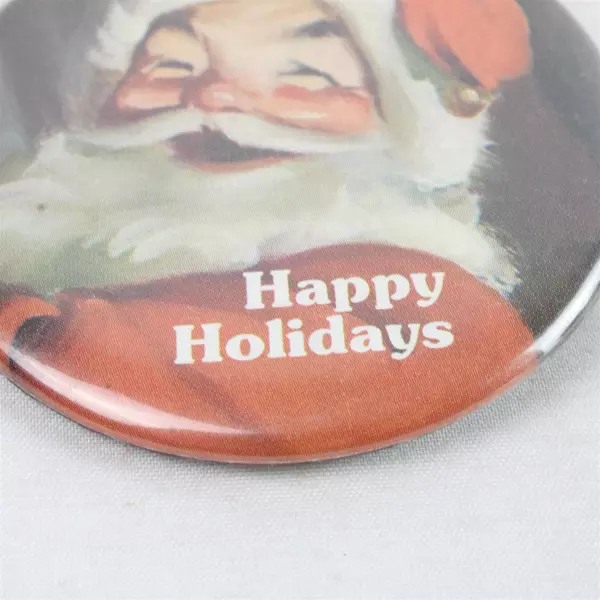 Vintage Hallmark Pinback Button Happy Holidays Santa Claus Christmas 2.5"