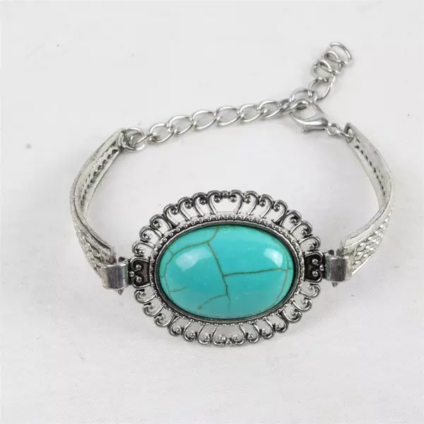 Beautiful 925 Sterling Silver Turquoise Bracelet Length 8"