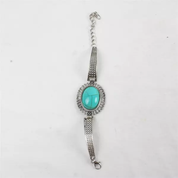 Beautiful 925 Sterling Silver Turquoise Bracelet Length 8"