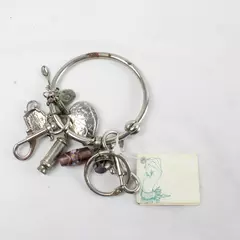 Silver Tone Green Rhino Key Charm Bracelet Vintage Style 5"