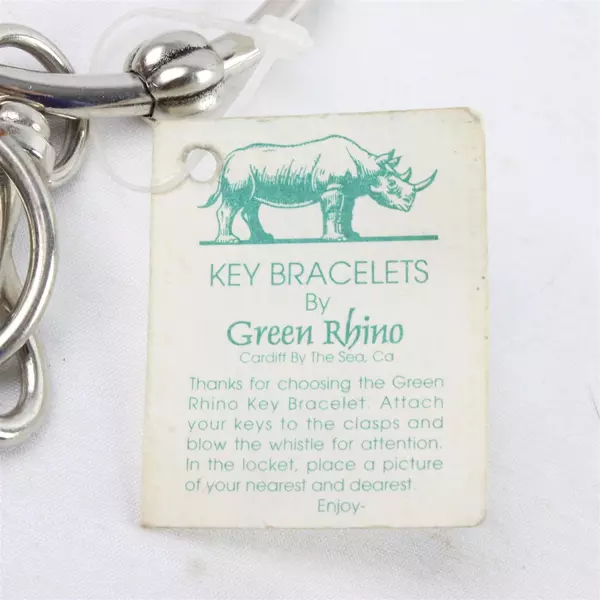 Silver Tone Green Rhino Key Charm Bracelet Vintage Style 5"