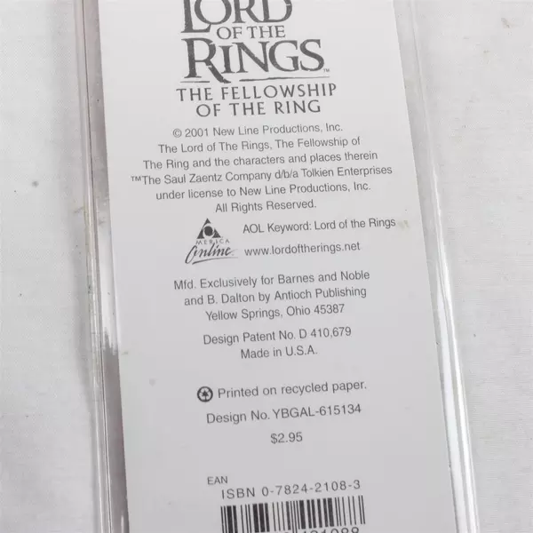 Vintage 2001 Lord of the Rings Plastic Bookmark 8.75in Collectible
