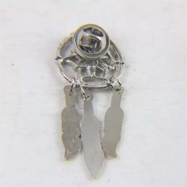 Set of 2 Silver Tone Dreamcatcher Lapel Pins with Three Dangling Feathers