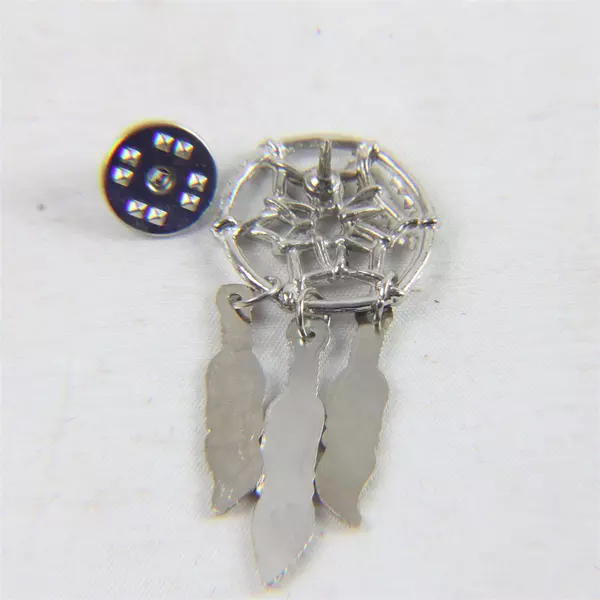 Set of 2 Silver Tone Dreamcatcher Lapel Pins with Three Dangling Feathers