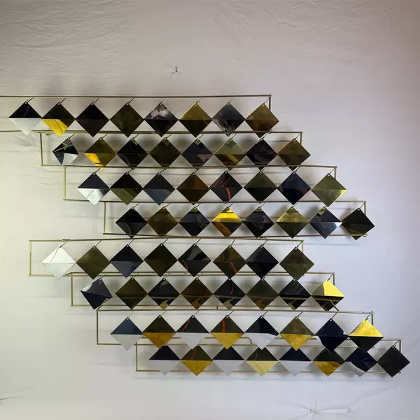 MCM 1970s 2 Piece Curtis Jere Kinetic Abstract Wall Sculpture Brass Chrome 