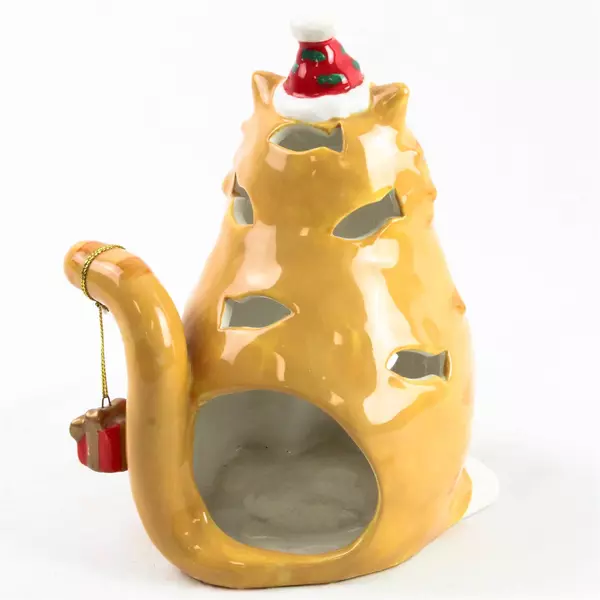 Scott's Collectables Christmas Kitty Ceramic Candle Holder Hand-Painted 6.75"