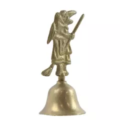 Vintage Brass Bell Witch on Broom Halloween Hallows Eve Wicca Crone 3 1/2 in