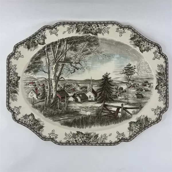 VTG Johnson Brothers The Friendly Village Village Scene Turkey Platter 20" 