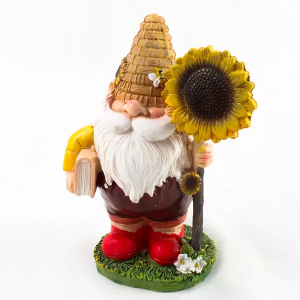 6.5" Bumblebee Gnome Figurine w/ Sunflower Garden Decor
