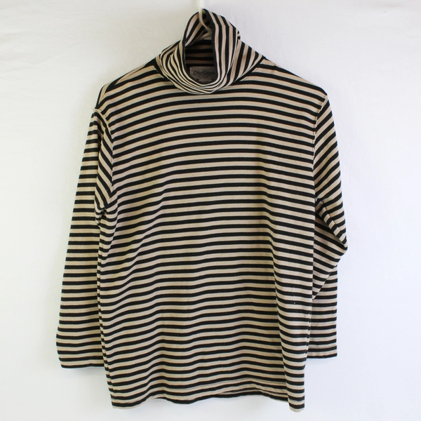 Oleg Cassini Black and Beige Striped Long-Sleeve Turtleneck Top Women's Small