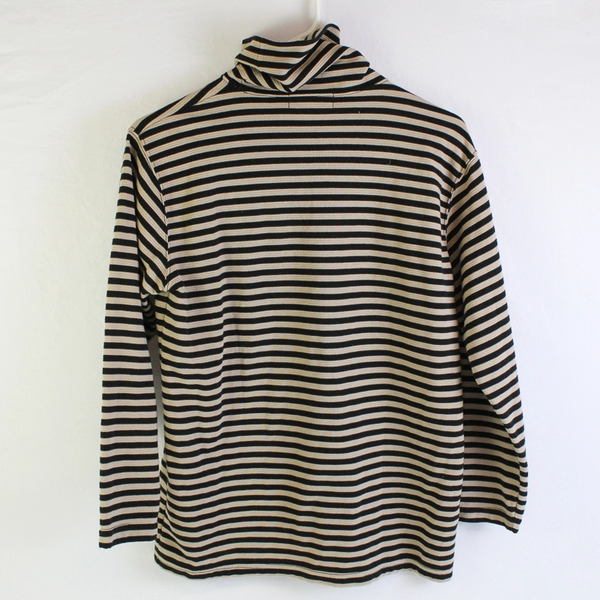 Oleg Cassini Black and Beige Striped Long-Sleeve Turtleneck Top Women's Small