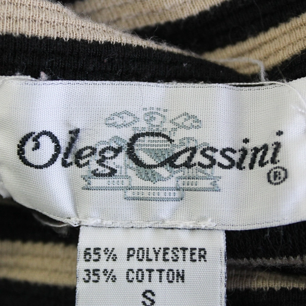 Oleg Cassini Black and Beige Striped Long-Sleeve Turtleneck Top Women's Small