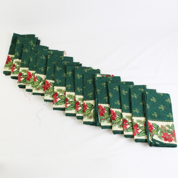 Set of 15 Handmade Christmas Poinsettia Design Cloth Napkins DIY Fabric FLAWED