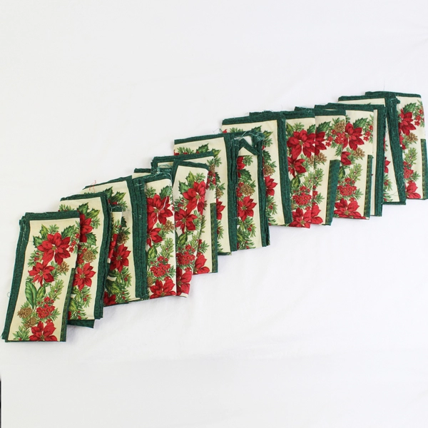 Set of 15 Handmade Christmas Poinsettia Design Cloth Napkins DIY Fabric FLAWED