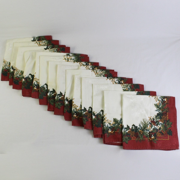 Set of 14 Vintage Christmas Cloth 19" Square Napkins DIY Upcycling FLAWED